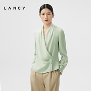 lancy朗姿2024春季长袖通勤三醋酸衬衫女法式设计感新中式上衣