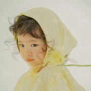 儿童摄影服装鹅黄色连衣裙子夏款头巾3岁女孩4岁小清新暖色调拍照