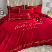 婚庆结婚床上用品四件套，大红色床单被套新婚喜庆床品家纺刺绣欧式