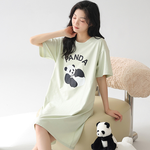 卡之恋睡裙女薄款夏季睡衣纯棉卡通熊猫连衣裙小个子可外穿家居服
