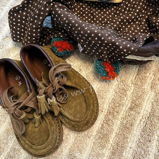 misswwfamily秋冬儿童复古牛绒袋鼠手工牛皮，棕色中性童靴短款
