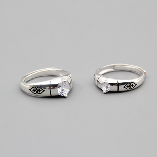 民族风s925纯银情侣对戒蒙古族，特色婚礼戒指，活口可以调节刻字纯银