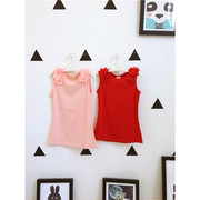 女童连衣裙夏季q8宝宝肩花上衣裙，韩版粉色女孩纯棉打底衣服红裙子