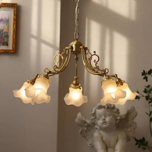 法式中古全铜吊灯雕花灯臂，白玉玻璃美式复古客厅书房卧室餐厅灯具