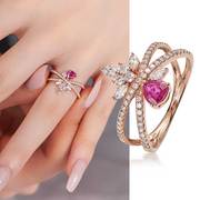 协隆珠宝18k金天然(金天然)斯里兰卡红宝石钻石彩金戒指，女红宝石戒指18k金