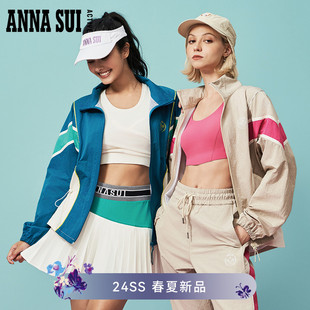 annasui俱乐部系列复古时尚，立领荷叶边蝙蝠，袖撞色拼接梭织外套