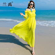 黄色长款雪纺连衣裙女大摆三亚显瘦海边度假旅游拍照长裙沙滩裙子