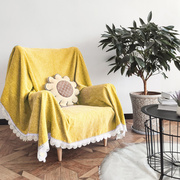 单人沙发盖布套罩垫皮沙发巾全盖毯ins风通用防猫抓简约现代黄色