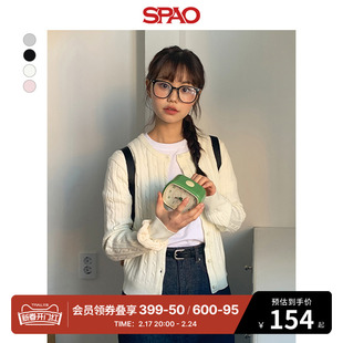 spao韩国同款2024年春季女士长袖圆领开衫毛衣spcke12w02