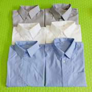 宽松短袖男装衬衫女修身衬衣夏季上班工衣浅蓝纯色寸衫工厂服定制