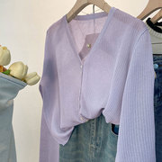 淡紫色v领防晒针织开衫配吊带外搭罩衫空调衫冰丝夏披肩仙气上衣