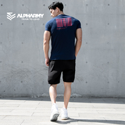 alpharmy速干运动t恤健身短袖男潮宽松肌肉，篮球跑步训练透气上衣