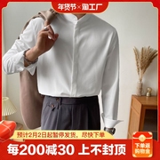 新中式立领衬衫男长袖白色免烫垂感纯色衬衣伴郎上衣2023年商务