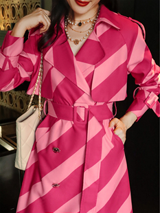 瑞苏米早秋多巴胺色系风衣撞色设计高级感气质中长款外套女