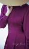 兰奕屋语原创设计幽玫紫色方领塔克，褶宽腰封连衣裙灯笼袖复古