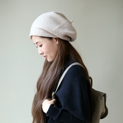 韩版纯色毛呢帽(毛呢帽)贝雷帽，女士秋天日系文艺范冬季(范冬季)保暖羊毛尼蓓蕾帽子