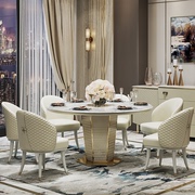 轻奢餐桌椅组合家用餐厅圆桌子不锈钢带转盘定制后现代大理石餐台