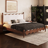 韵存家居实木床中古风双人床1.8米简约白蜡木法式复古波浪床婚床