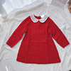 80-130国内单女童(单女童)秋冬中国红毛衣儿童红色，娃娃领针织长袖连衣裙