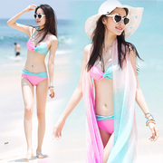 韩国比坚尼女披纱比基尼三件套游泳衣沙滩温泉钢托显瘦泳装梦幻粉