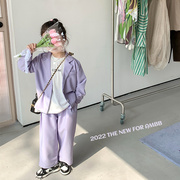 艾摩贝贝女童休闲紫色韩版小西装春季外套+阔腿裤2件套装