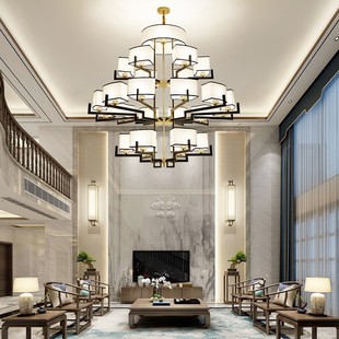 新中式别墅客厅大吊灯创意，古典双层简约中国风，复式楼餐厅工程灯具