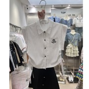 韩国东大门2024设计感小众Polo领条纹无袖衬衫小个子个性上衣