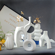 现代简约白色陶瓷花瓶摆件假花干花客厅电视柜，家居装饰品磨砂花器