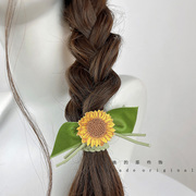 森系小清新发饰向日葵花朵发圈，绿色发绳马尾皮筋，原创设计感头饰品