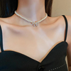 施家蝴蝶结珍珠项链，女小众设计感小米珠颈链2024年锁骨链