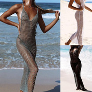 跨境欧美手钩沙滩长裙波，西米亚性感镂空针织，渔网比基尼罩衫长裙