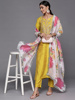 印度圆领七分袖女装三件套黄色，绣花民族风丝混纺，连衣裙套装2023秋