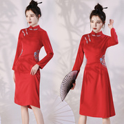 新中式红色现代改良旗袍，女装汉服/婚纱/旗袍/礼服，红龙果