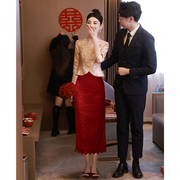 新中式订婚礼服平时可穿衣服，小香风套装，旗袍敬酒服新娘小个子裙子