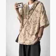 美式复古花衬衫男短袖夏季vintage宽松休闲高级垂感度假衬衣外套