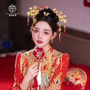 中式红色新娘凤冠头饰，古装流苏秀禾服发饰结婚婚礼礼服配饰品