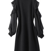 欧洲站秋季针织网纱打底内搭配外套有女人味的小黑裙洋装仙