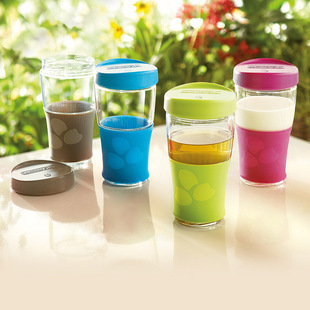 乐美雅钢化玻璃杯家用水杯，外出便携随手杯带盖耐热防烫泡茶杯