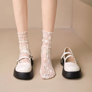 白色蕾丝袜子女夏季薄款玛丽珍网纱堆堆袜中筒甜美lolita短筒丝袜