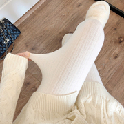 秋冬季加绒奶白色连裤袜，日系麻花纹，jk米白丝袜加厚保暖打底裤袜女