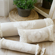 韩国进口 浪漫米色蕾丝花朵荷叶边柱形靠垫/沙发靠垫 靠枕 腰靠