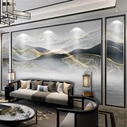 新中式电视背景墙墙纸客厅，墙布抽象壁纸，写意线条山水墨画大气壁画