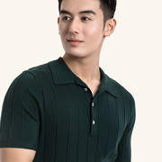 墨绿色polo衫男短袖修身翻领，商务休闲百搭舒适天丝夏季针织t恤