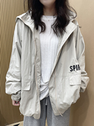 superxue2023春装连帽休闲印花帅气外套女宽松上衣oversize