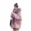 女冬2021粉色派克羽绒棉衣工装棉服袄年韩版宽松加绒加厚外套