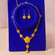 欧美跨境饰品金色花朵，耳环项链套装，时尚古法高端礼物锁骨链