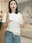 新中式国风复古绣花短袖t恤女2024夏白色(夏白色)设计感小众短袖上衣
