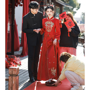 新中式秀禾服婚服套装敬酒服2024新娘酒红色衣服旗袍订婚礼服