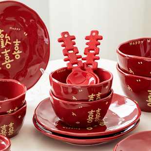 结婚礼物送新人红色餐具实用新婚夫妇伴手新娘订婚送闺蜜朋友