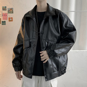 pu皮衣男士2022春季韩版潮流，宽松帅气皮夹克，港风衣服青年外套